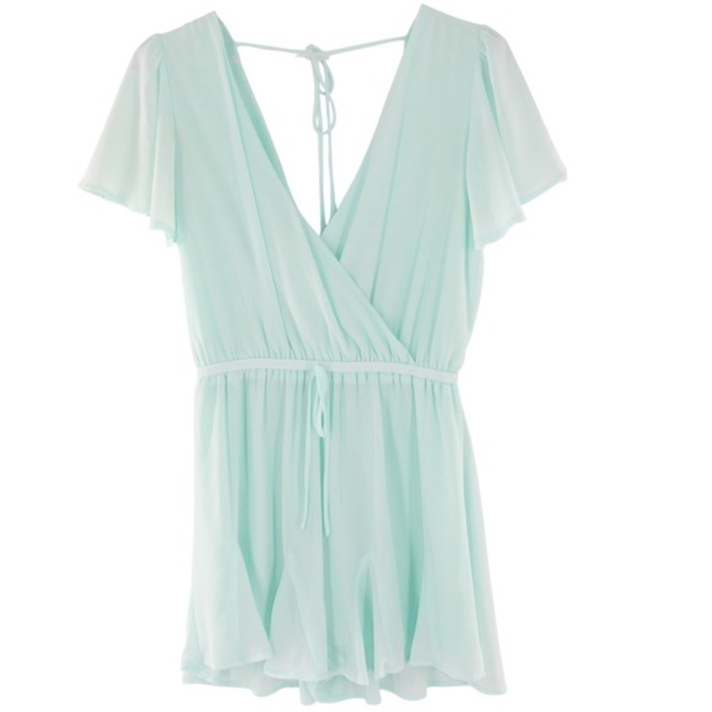 GB Romper Chiffon Surplice Wrap Flutter Sleeve Small Mint‎ Green